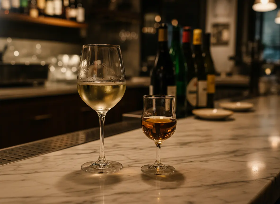 Spanish wine by the glass on a restaurant table