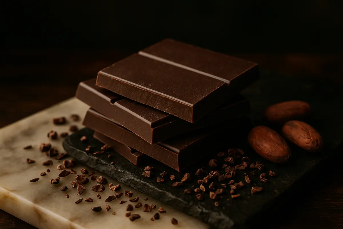 Dark artisan chocolate bars with minimal packaging